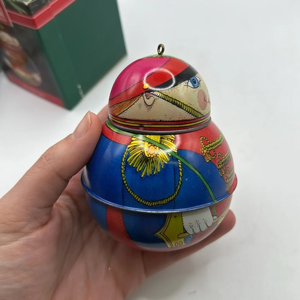 Vintage Hallmark Jolly Wolly Soldier Keepsake Christmas Ornament Tin Container